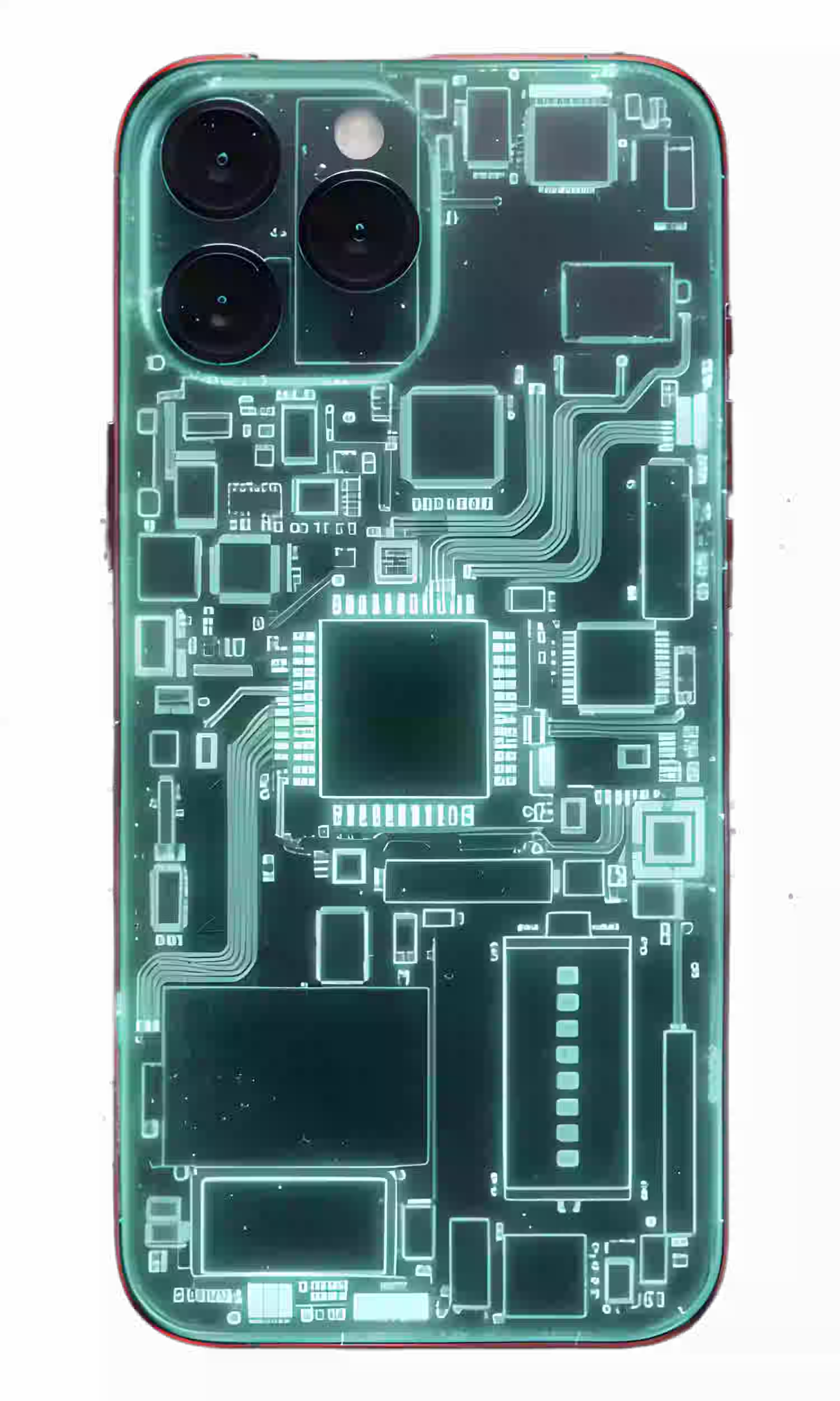 Transparent smartphone with visible internal circuit board layout